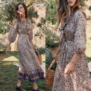 Christy Dawn Prairie Dress Sand Anemone Vine Midi, Organic Cotton, Size Small